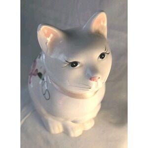 Vintage AG Artistic Gifts Ceramic Cat‎ Chipped Ear Pink Floral Bow White Taiwan
